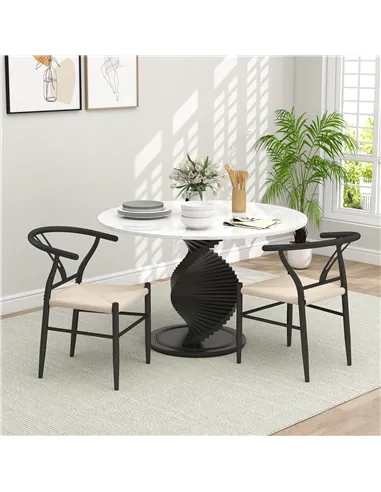 HOMCOM Set of Two Weave Dining Chairs with Y-Shaped Backrest Hemp Seat - Black/Beige