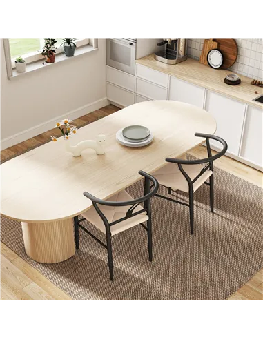 HOMCOM Set of Two Weave Dining Chairs with Y-Shaped Backrest Hemp Seat - Black/Beige