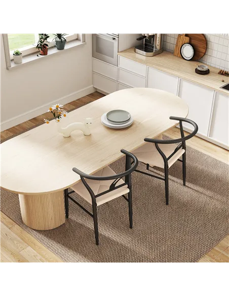 HOMCOM Set of Two Weave Dining Chairs with Y-Shaped Backrest Hemp Seat - Black/Beige