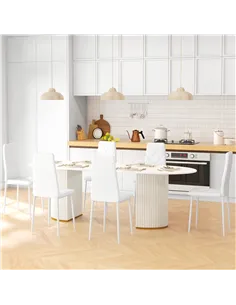 HOMCOM Set of 6 Faux Leather Dining Chairs - White 2
