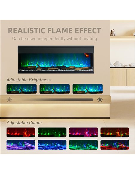 HOMCOM 1800W 15-40℃ Adjustable Flame Glass Panel Convector Heater, 152cm