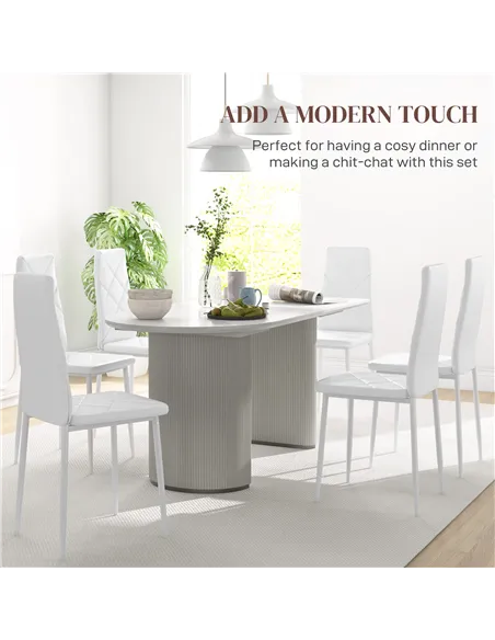 HOMCOM Set of 6 Faux Leather Dining Chairs - White