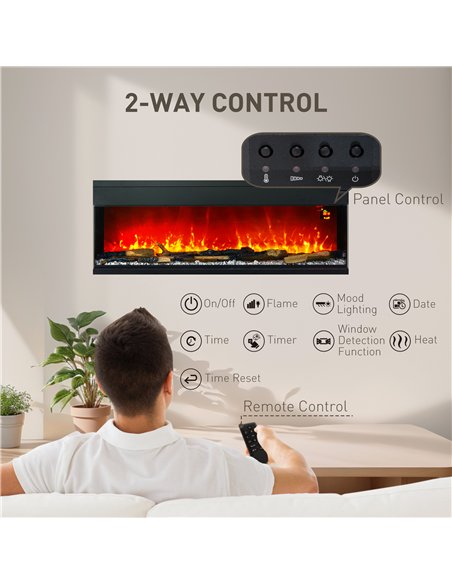 HOMCOM 1800W 15-40℃ Adjustable Flame Glass Panel Convector Heater, 152cm