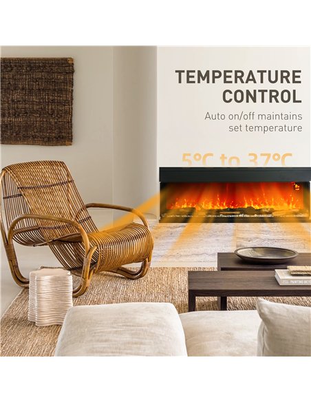 HOMCOM 1800W 15-40℃ Adjustable Flame Glass Panel Convector Heater, 152cm