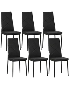 HOMCOM Set of 6 Faux Leather Dining Chairs - Black