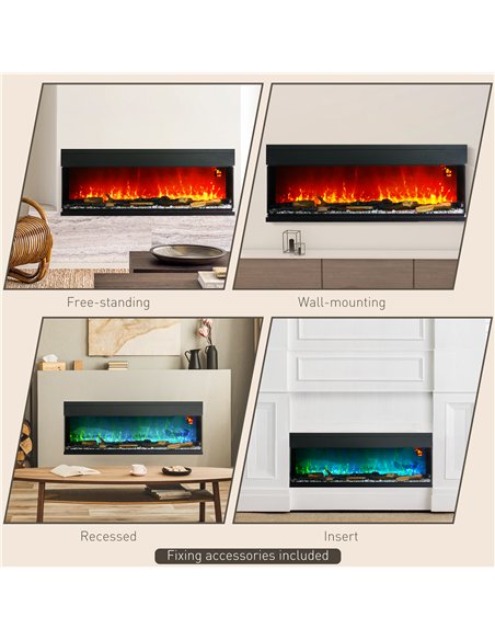HOMCOM 1800W 15-40℃ Adjustable Flame Glass Panel Convector Heater, 152cm
