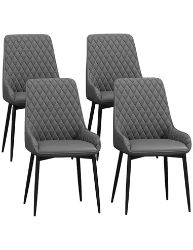 HOMCOM Set of 4 Quilted PU Leather Dining Chairs with Metal Frame 4 Legs Foot Caps Home Seating Modern Stylish Executive, Grey