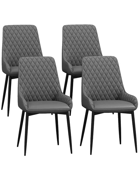 HOMCOM Set of 4 Quilted PU Leather Dining Chairs with Metal Frame 4 Legs Foot Caps Home Seating Modern Stylish Executive, Grey
