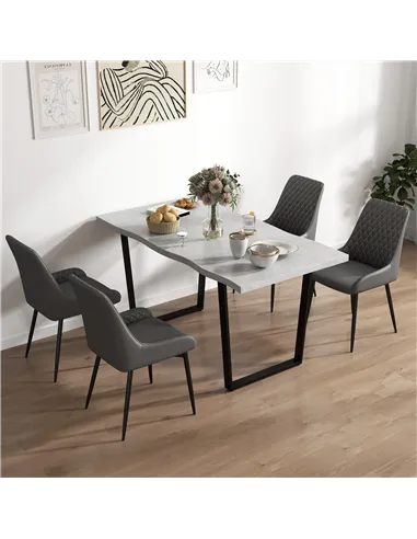 HOMCOM Set of 4 Quilted PU Leather Dining Chairs with Metal Frame 4 Legs Foot Caps Home Seating Modern Stylish Executive, Grey