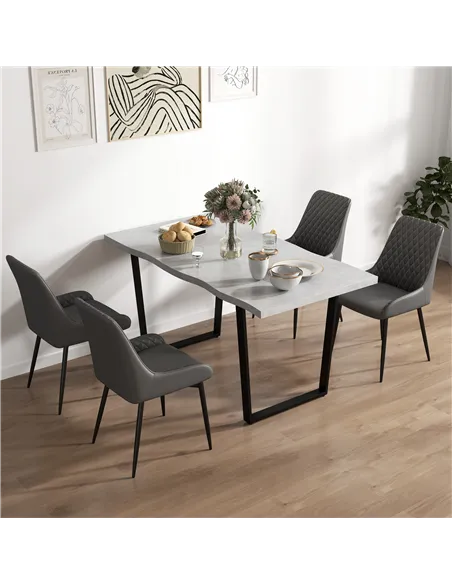 HOMCOM Set of 4 Quilted PU Leather Dining Chairs with Metal Frame 4 Legs Foot Caps Home Seating Modern Stylish Executive, Grey