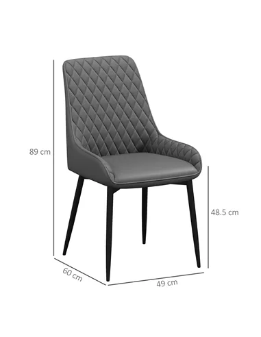 HOMCOM Set of 4 Quilted PU Leather Dining Chairs with Metal Frame 4 Legs Foot Caps Home Seating Modern Stylish Executive, Grey