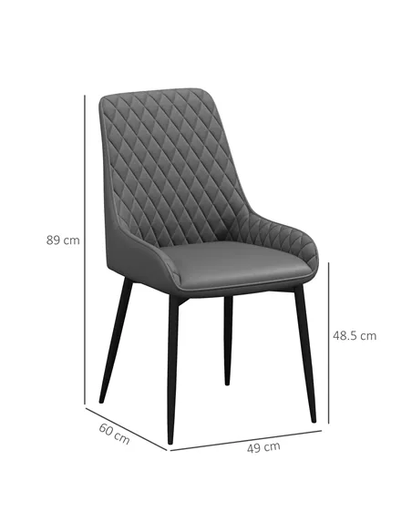 HOMCOM Set of 4 Quilted PU Leather Dining Chairs with Metal Frame 4 Legs Foot Caps Home Seating Modern Stylish Executive, Grey
