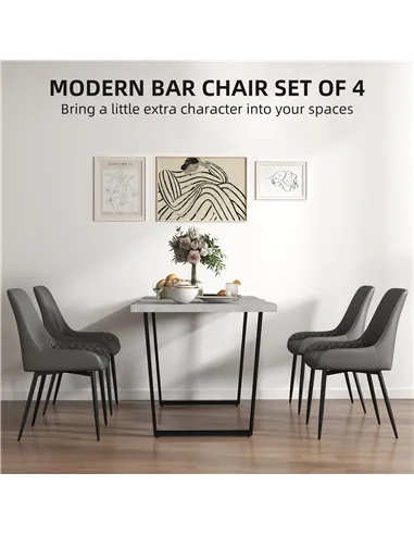 HOMCOM Set of 4 Quilted PU Leather Dining Chairs with Metal Frame 4 Legs Foot Caps Home Seating Modern Stylish Executive, Grey