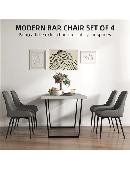 HOMCOM Set of 4 Quilted PU Leather Dining Chairs with Metal Frame 4 Legs Foot Caps Home Seating Modern Stylish Executive, Grey