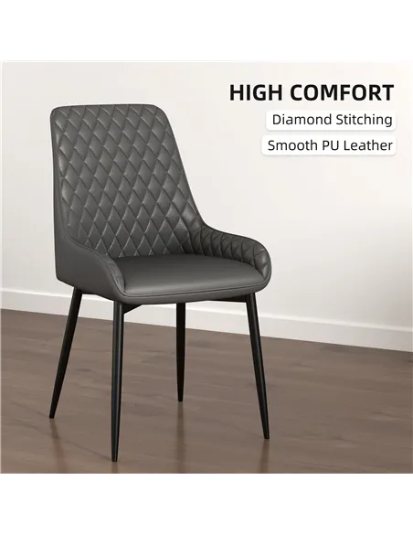 HOMCOM Set of 4 Quilted PU Leather Dining Chairs with Metal Frame 4 Legs Foot Caps Home Seating Modern Stylish Executive, Grey