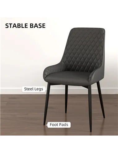 HOMCOM Set of 4 Quilted PU Leather Dining Chairs with Metal Frame 4 Legs Foot Caps Home Seating Modern Stylish Executive, Grey