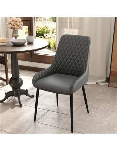 HOMCOM Set of 4 Quilted PU Leather Dining Chairs with Metal Frame 4 Legs Foot Caps Home Seating Modern Stylish Executive, Grey