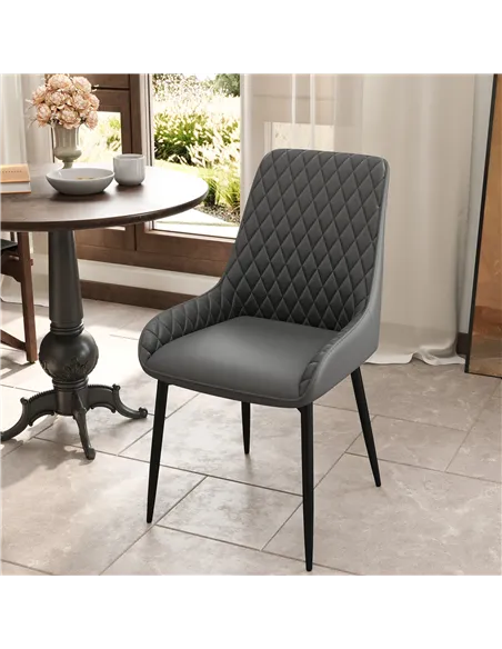 HOMCOM Set of 4 Quilted PU Leather Dining Chairs with Metal Frame 4 Legs Foot Caps Home Seating Modern Stylish Executive, Grey