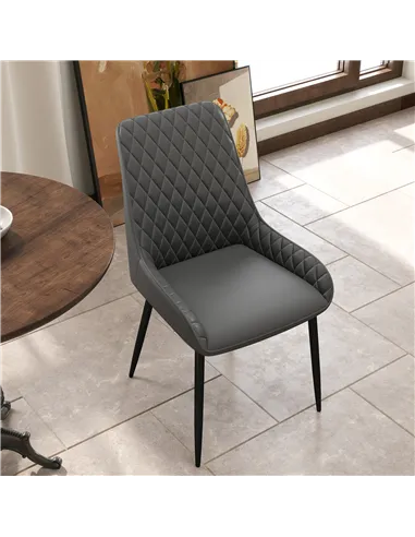 HOMCOM Set of 4 Quilted PU Leather Dining Chairs with Metal Frame 4 Legs Foot Caps Home Seating Modern Stylish Executive, Grey