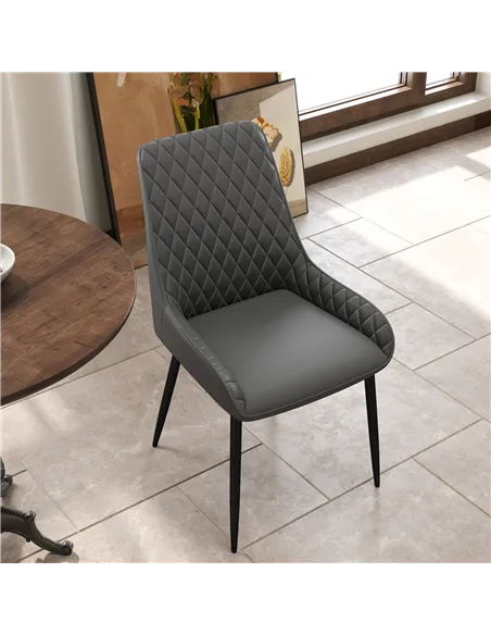 HOMCOM Set of 4 Quilted PU Leather Dining Chairs with Metal Frame 4 Legs Foot Caps Home Seating Modern Stylish Executive, Grey