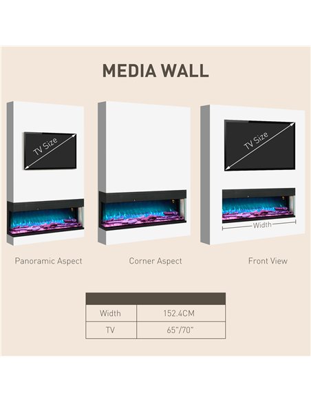 HOMCOM 1800W 15-40℃ Adjustable Flame Glass Panel Convector Heater, 152cm