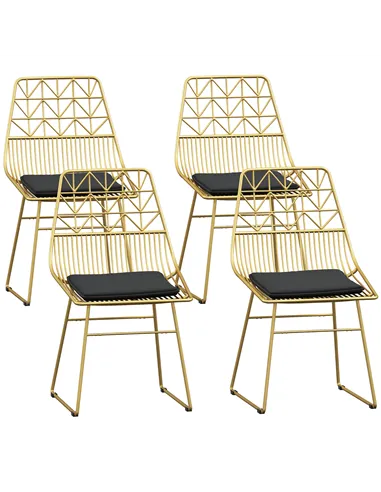 HOMCOM Luxurious Dining Chairs Set of 4, Metal Wire Kitchen Chair with Removable Velvet-feel Cushion, Cut-out Back and Steel Fra