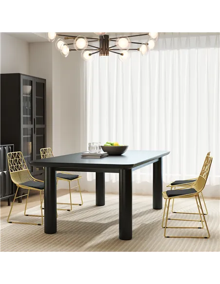 HOMCOM Luxurious Dining Chairs Set of 4, Metal Wire Kitchen Chair with Removable Velvet-feel Cushion, Cut-out Back and Steel Fra