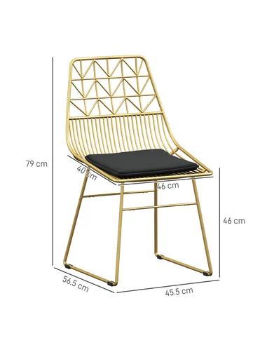 HOMCOM Luxurious Dining Chairs Set of 4, Metal Wire Kitchen Chair with Removable Velvet-feel Cushion, Cut-out Back and Steel Fra