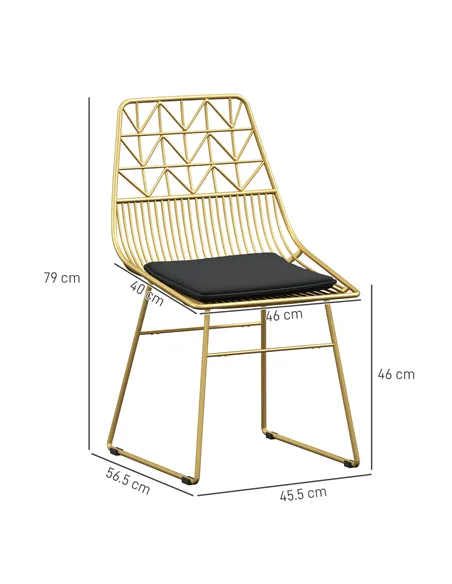 HOMCOM Luxurious Dining Chairs Set of 4, Metal Wire Kitchen Chair with Removable Velvet-feel Cushion, Cut-out Back and Steel Fra