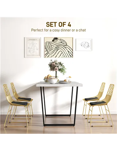 HOMCOM Luxurious Dining Chairs Set of 4, Metal Wire Kitchen Chair with Removable Velvet-feel Cushion, Cut-out Back and Steel Fra