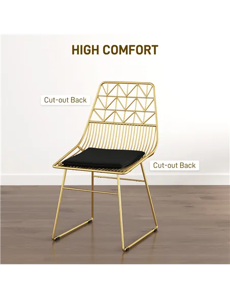 HOMCOM Luxurious Dining Chairs Set of 4, Metal Wire Kitchen Chair with Removable Velvet-feel Cushion, Cut-out Back and Steel Fra