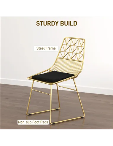 HOMCOM Luxurious Dining Chairs Set of 4, Metal Wire Kitchen Chair with Removable Velvet-feel Cushion, Cut-out Back and Steel Fra