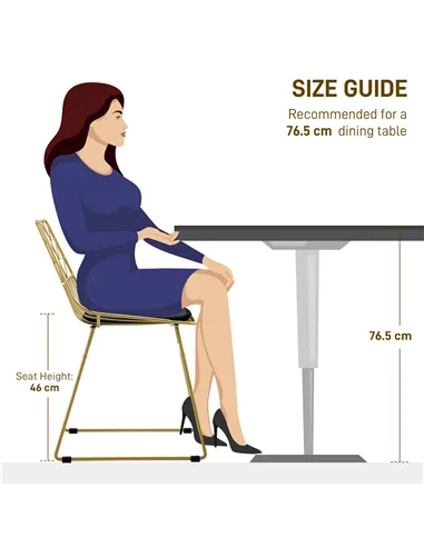 HOMCOM Luxurious Dining Chairs Set of 4, Metal Wire Kitchen Chair with Removable Velvet-feel Cushion, Cut-out Back and Steel Fra