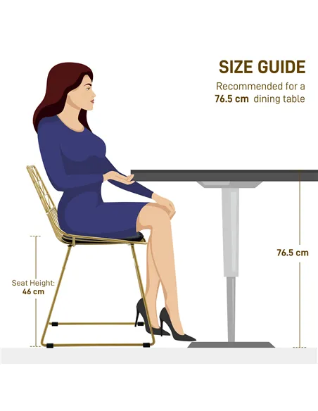 HOMCOM Luxurious Dining Chairs Set of 4, Metal Wire Kitchen Chair with Removable Velvet-feel Cushion, Cut-out Back and Steel Fra