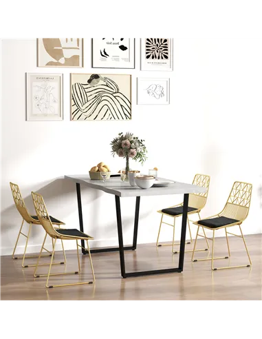 HOMCOM Luxurious Dining Chairs Set of 4, Metal Wire Kitchen Chair with Removable Velvet-feel Cushion, Cut-out Back and Steel Fra