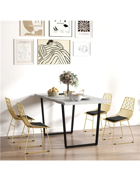 HOMCOM Luxurious Dining Chairs Set of 4, Metal Wire Kitchen Chair with Removable Velvet-feel Cushion, Cut-out Back and Steel Fra