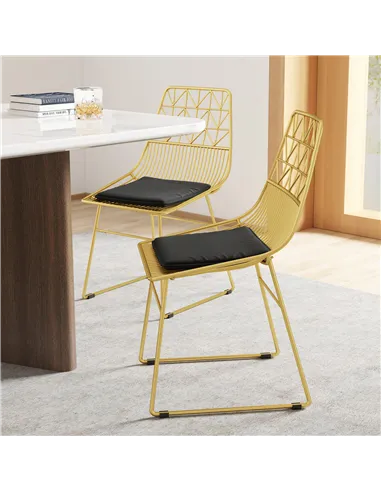 HOMCOM Luxurious Dining Chairs Set of 4, Metal Wire Kitchen Chair with Removable Velvet-feel Cushion, Cut-out Back and Steel Fra