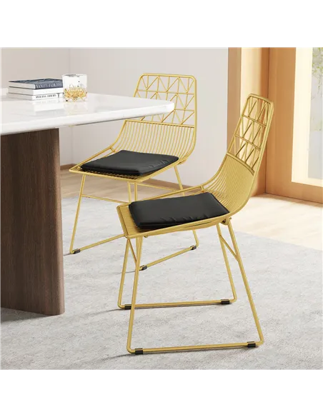HOMCOM Luxurious Dining Chairs Set of 4, Metal Wire Kitchen Chair with Removable Velvet-feel Cushion, Cut-out Back and Steel Fra