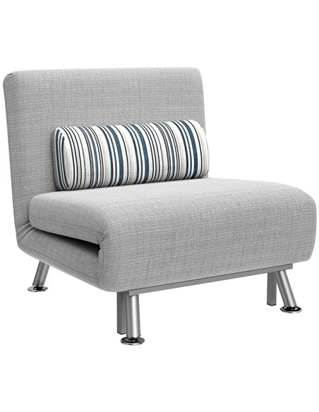 HOMCOM Single Sofa Bed, 1 Person Sleeper Foldable Lounge with Pillow, Grey