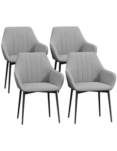 HOMCOM Dining Chairs Set of 4, Upholstered Linen Fabric Kitchen Chairs with Metal Legs for Living Room Dining Room, Light Grey