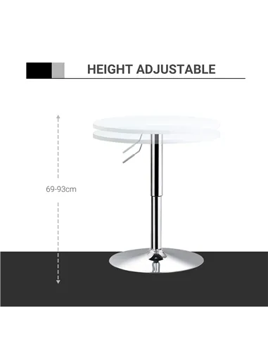 HOMCOM Bar Table Φ60cm Adjustable Height Round Bistro Table w/ Swivel Top Metal Frame Counter Surface Stylish Kitchen Conservato