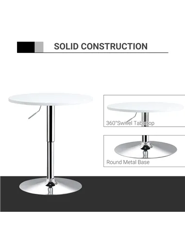 HOMCOM Bar Table Φ60cm Adjustable Height Round Bistro Table w/ Swivel Top Metal Frame Counter Surface Stylish Kitchen Conservato