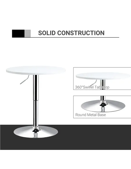 HOMCOM Bar Table Φ60cm Adjustable Height Round Bistro Table w/ Swivel Top Metal Frame Counter Surface Stylish Kitchen Conservato