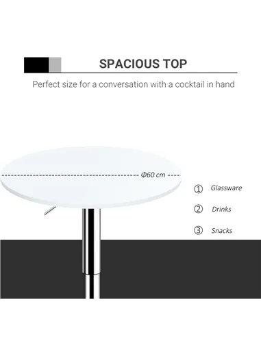 HOMCOM Bar Table Φ60cm Adjustable Height Round Bistro Table w/ Swivel Top Metal Frame Counter Surface Stylish Kitchen Conservato