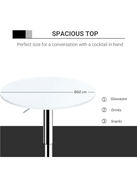 HOMCOM Bar Table Φ60cm Adjustable Height Round Bistro Table w/ Swivel Top Metal Frame Counter Surface Stylish Kitchen Conservato