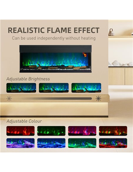 HOMCOM 1800W 15-40℃ Adjustable Flame Glass Panel Convector Heater, 127cm
