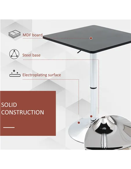 HOMCOM Modern Height Adjustable Counter Bar Table with 360° Swivel Tabletop and Electroplating Metal Base, Pub Desk for Living R