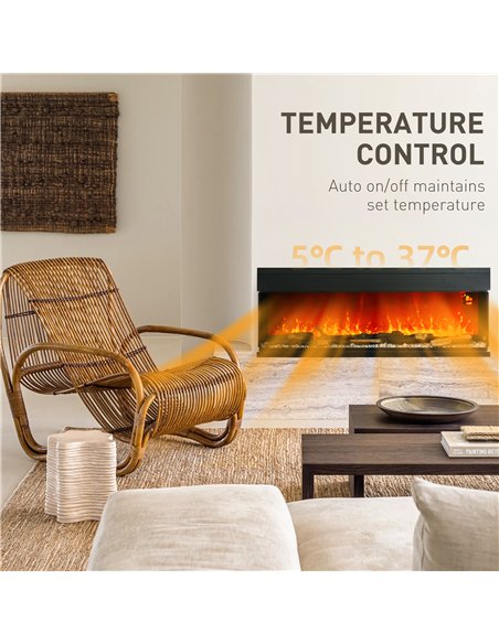 HOMCOM 1800W 15-40℃ Adjustable Flame Glass Panel Convector Heater, 127cm