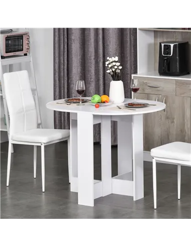 HOMCOM Space-saving Drop Leaf Table, Folding Dining Table for Small Space, Kitchen, Dining Room, White