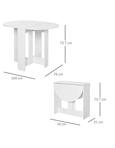 HOMCOM Space-saving Drop Leaf Table, Folding Dining Table for Small Space, Kitchen, Dining Room, White
